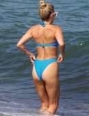 Sylvie Meis Booty in Blue Bikini on the Beach in Saint Tropez