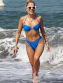 Sylvie Meis Booty in Blue Bikini on the Beach in Saint Tropez