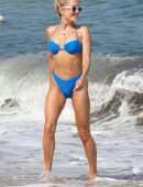 Sylvie Meis Booty in Blue Bikini on the Beach in Saint Tropez