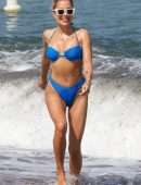Sylvie Meis Booty in Blue Bikini on the Beach in Saint Tropez