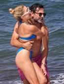 Sylvie Meis Booty in Blue Bikini on the Beach in Saint Tropez