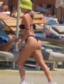 Ashley Roberts Booty in a Black Bikini on the Beach in Mykonos