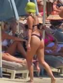 Ashley Roberts Booty in a Black Bikini on the Beach in Mykonos