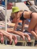 Ashley Roberts Booty in a Black Bikini on the Beach in Mykonos