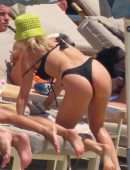 Ashley Roberts Booty in a Black Bikini on the Beach in Mykonos