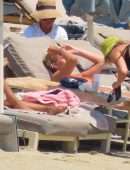 Ashley Roberts Booty in a Black Bikini on the Beach in Mykonos