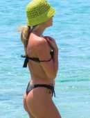 Ashley Roberts Booty in a Black Bikini on the Beach in Mykonos