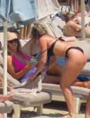 Ashley Roberts Booty in a Black Bikini on the Beach in Mykonos