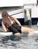 Bella Thorne Booty in Black Swimsuit on a Yacht in Mykonos
