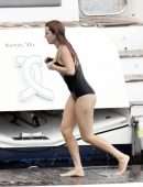 Bella Thorne Booty in Black Swimsuit on a Yacht in Mykonos