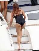 Bella Thorne Booty in Black Swimsuit on a Yacht in Mykonos