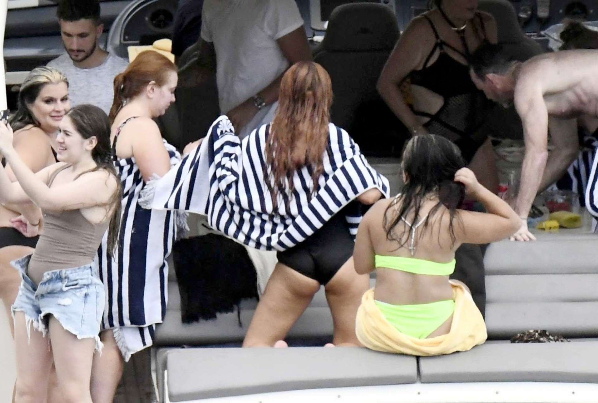 Bella Thorne Booty in Black Swimsuit on a Yacht in Mykonos
