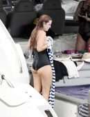 Bella Thorne Booty in Black Swimsuit on a Yacht in Mykonos