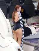 Bella Thorne Booty in Black Swimsuit on a Yacht in Mykonos