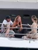 Bella Thorne Booty in Black Swimsuit on a Yacht in Mykonos