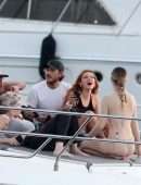 Bella Thorne Booty in Black Swimsuit on a Yacht in Mykonos