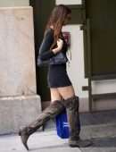 Emily Ratajkowski Flaunts Cleavage in a Black Dress Out in New York