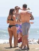 Frankie Bridge Booty in Black Thong Bikini at the Beach in Santa Monica