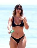 Frankie Bridge Booty in Black Thong Bikini at the Beach in Santa Monica