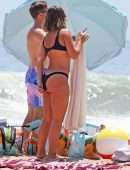 Frankie Bridge Booty in Black Thong Bikini at the Beach in Santa Monica