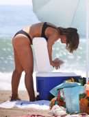 Frankie Bridge Booty in Black Thong Bikini at the Beach in Santa Monica