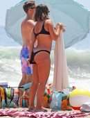 Frankie Bridge Booty in Black Thong Bikini at the Beach in Santa Monica