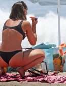 Frankie Bridge Booty in Black Thong Bikini at the Beach in Santa Monica