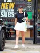 Hilary Duff in Tennis Skirt Coming Out of a Convenience Store in Los Angeles