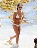 Jordana Brewster Booty in a White Bikini on the Beach in Santa Monica