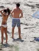 Jordana Brewster Booty in a white Scalloped Bikini on the Beach in Santa Monica