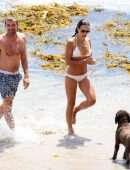 Jordana Brewster Booty in a white Scalloped Bikini on the Beach in Santa Monica