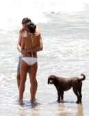 Jordana Brewster Booty in a white Scalloped Bikini on the Beach in Santa Monica