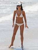 Jordana Brewster Booty in a white Scalloped Bikini on the Beach in Santa Monica