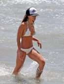 Jordana Brewster Booty in a white Scalloped Bikini on the Beach in Santa Monica