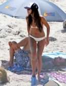 Jordana Brewster Booty in a white Scalloped Bikini on the Beach in Santa Monica