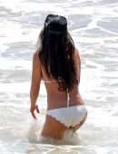 Jordana Brewster Booty in a white Scalloped Bikini on the Beach in Santa Monica
