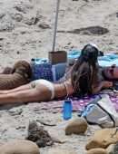 Jordana Brewster Booty in a white Scalloped Bikini on the Beach in Santa Monica