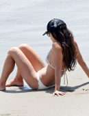Jordana Brewster Booty in a white Scalloped Bikini on the Beach in Santa Monica