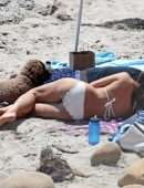 Jordana Brewster Booty in a white Scalloped Bikini on the Beach in Santa Monica