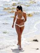 Jordana Brewster Booty in a white Scalloped Bikini on the Beach in Santa Monica