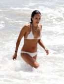 Jordana Brewster Booty in a white Scalloped Bikini on the Beach in Santa Monica