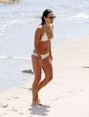 Jordana Brewster Booty in a white Scalloped Bikini on the Beach in Santa Monica
