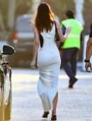 Kendall Jenner Booty in Tight White Dress Out in Malibu