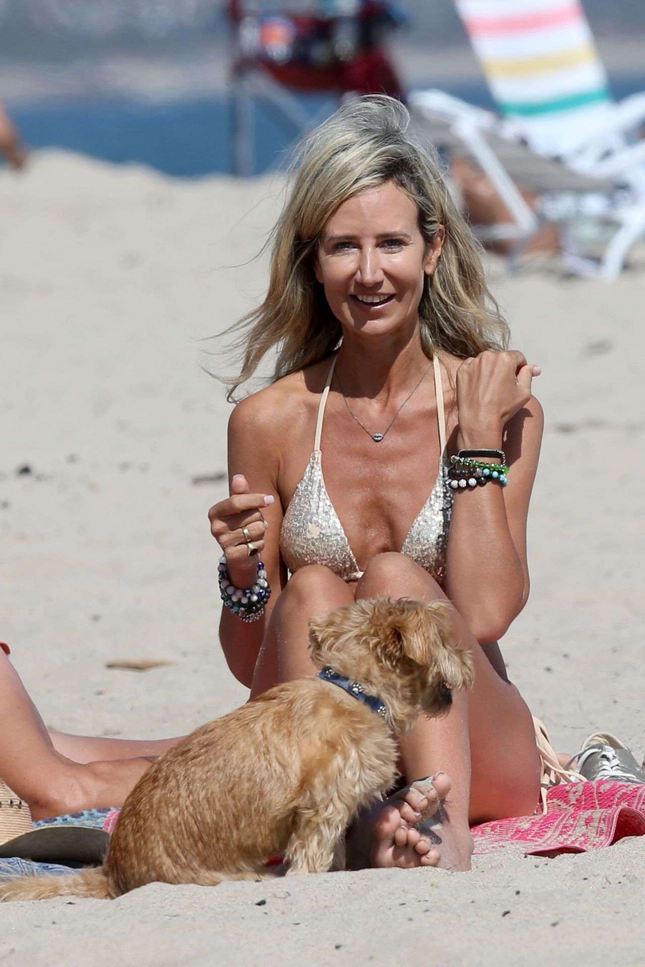 Lady Victoria Hervey in Bikini with her Dog on a Beach in Malibu