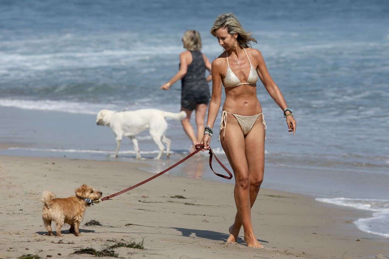 Lady Victoria Hervey in Bikini with her Dog on a Beach in Malibu
