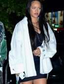 Rihanna Shows Leggy in Black Dress at Emilio’s Ballato Restaurant in New York