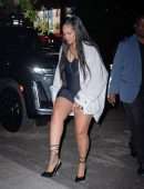 Rihanna Shows Leggy in Black Dress at Emilio’s Ballato Restaurant in New York