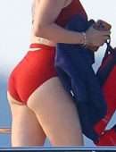 Scarlett Johannson Booty on a Boat in Swimwear at the Hamptons