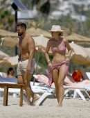 Vogue Williams in a Pink Bikini on the Ibiza Beach
