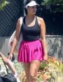 April Love Geary Leggy in Skirt Posing after Her Tennis Class in Malibu